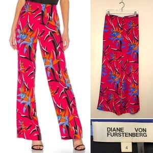 Diane von Furstenberg Women's floral , wide leg pink pants.  Size 4